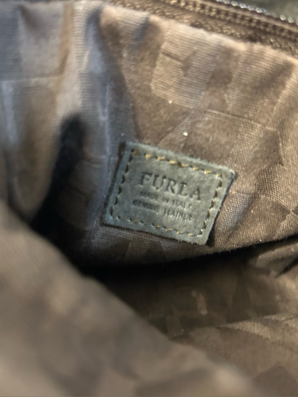 Vintage FURLA Gathered Leather Clutch Wristlet Bag Charcoal Grey & Tan Accent - Picture 4 of 6